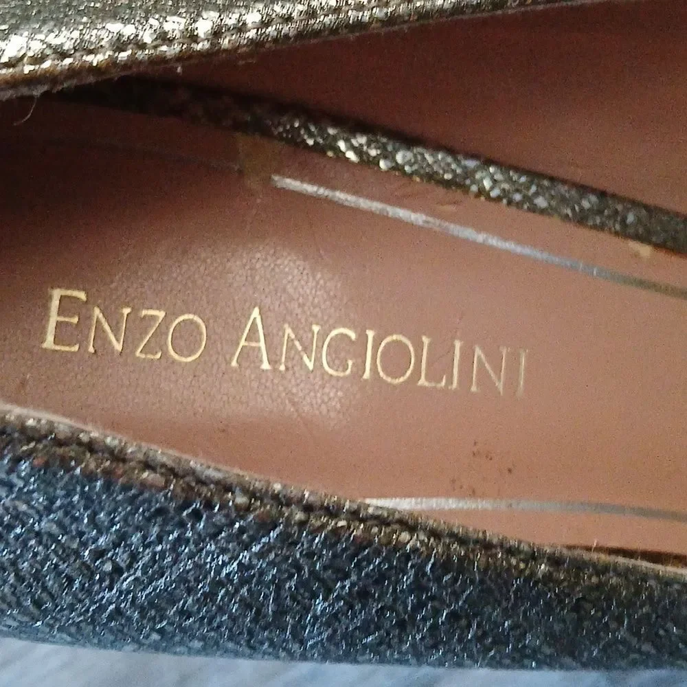 Enzo Angiolini Easamendra leather gold silver sparkle platforms Sz 10